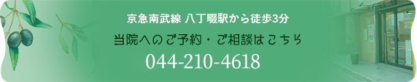 京急南武線 八丁畷駅から徒歩3分当院へのご予約・ご相談はこちら044-911-0648